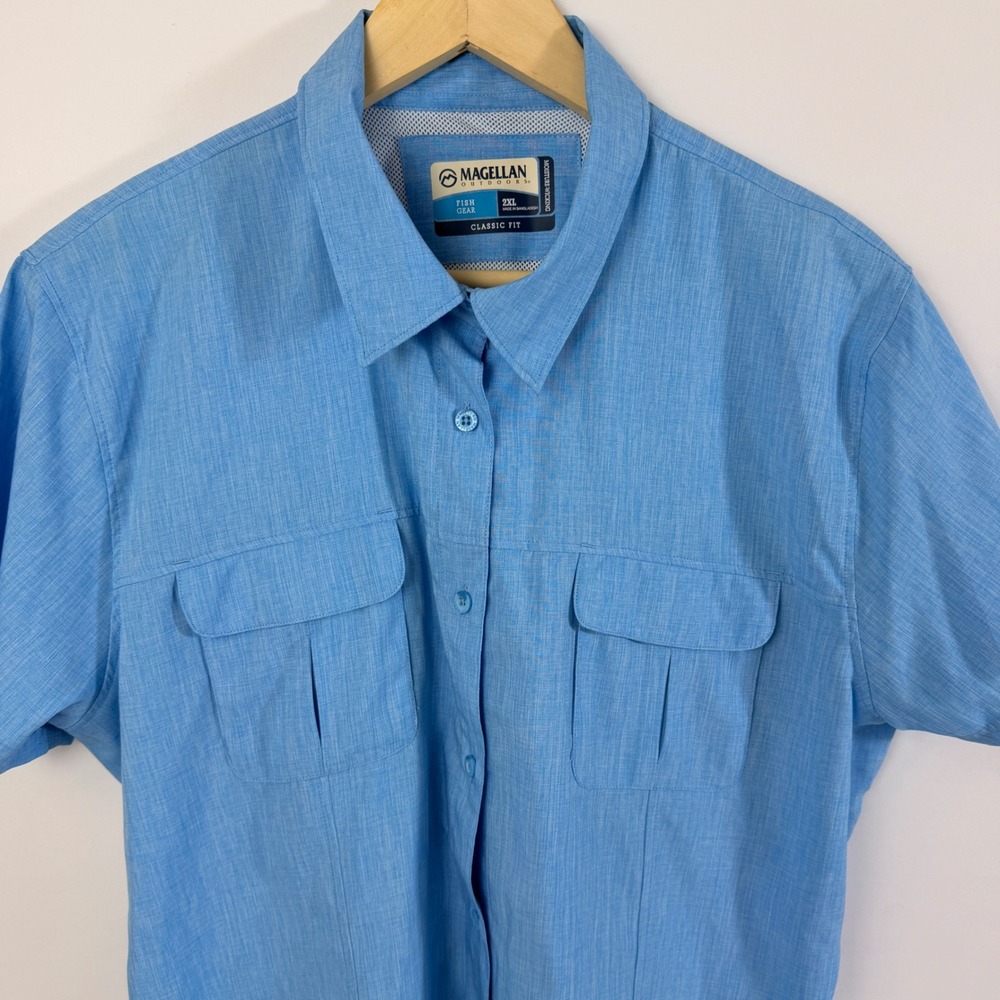 Magellan Outdoors Women's 2XL Blue Fish Gear Vented Fishing Shirt Short Sleeve - Picture 2 of 9